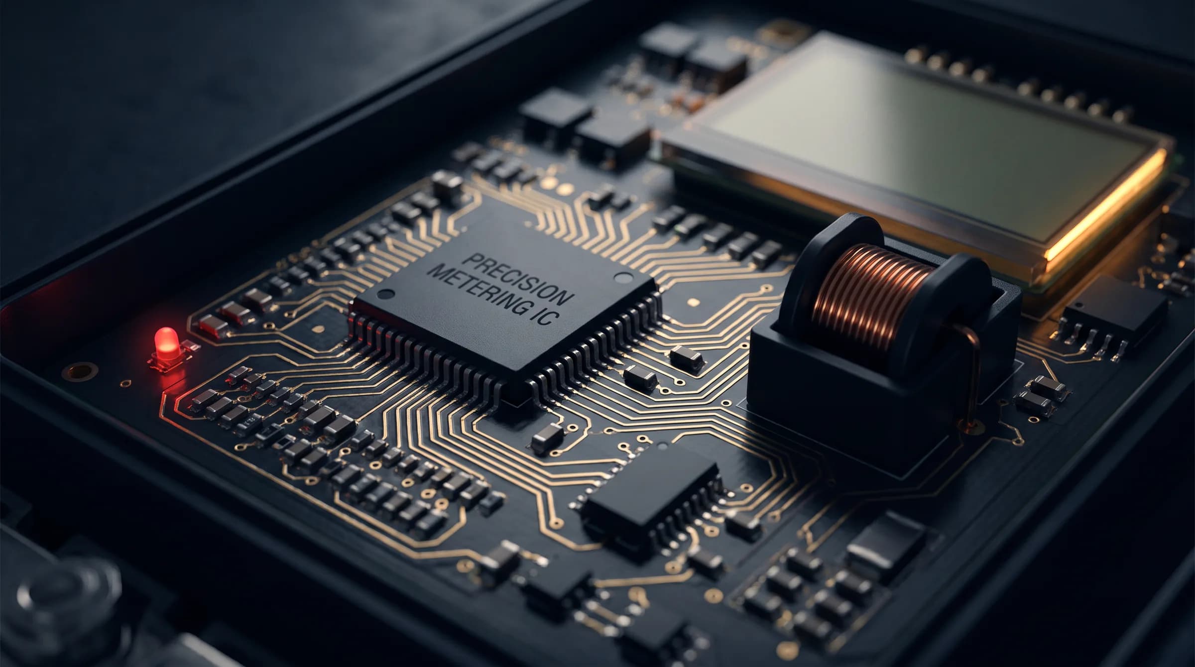 Inside an Electro Premier smart meter — metering PCB macro
